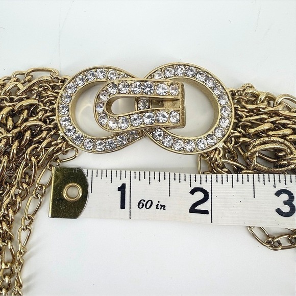 Heidi Daus Layered Waterfall Necklace Gold Tone Crystal Accent Statement Vintage - Picture 4 of 11